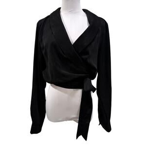 Lulus Black Wrap Top Long Sleeve V Neck Chic Minimal Elegant Medium Date Night